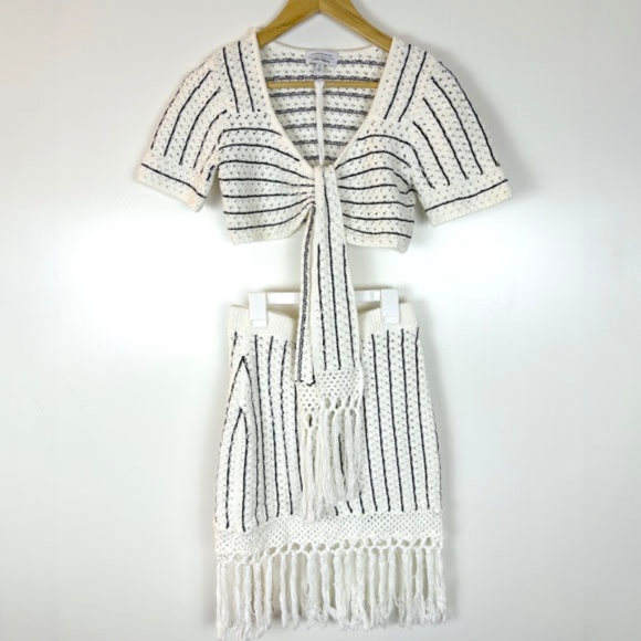 Coachella Vibe Fringed Cotton Crochet Mini Skirt & Top size S - Picture 3 of 8